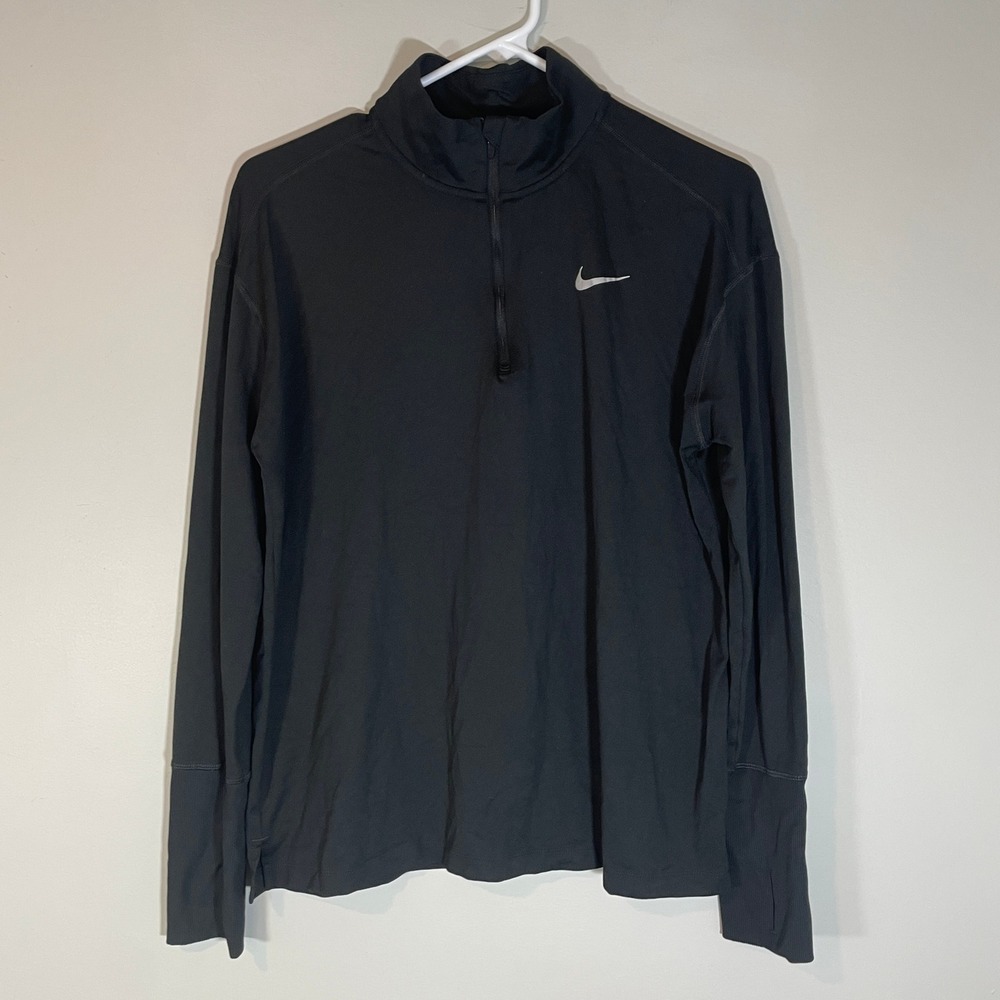 Nike Running Dri-FIT Quarter Zip Pullover Black Womens Large Thumbholes